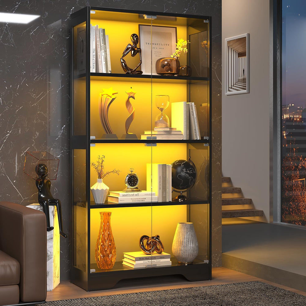 knoworld Display Cabinet with Glass Doors, 63" Tall Curio Cabinet with H...