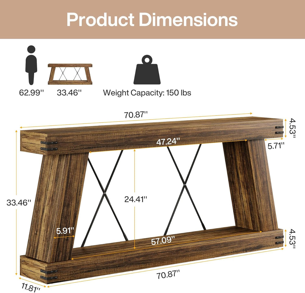Tribesigns 70.9" Farmhouse Console Table, Long Sofa Table Behind Couch w...