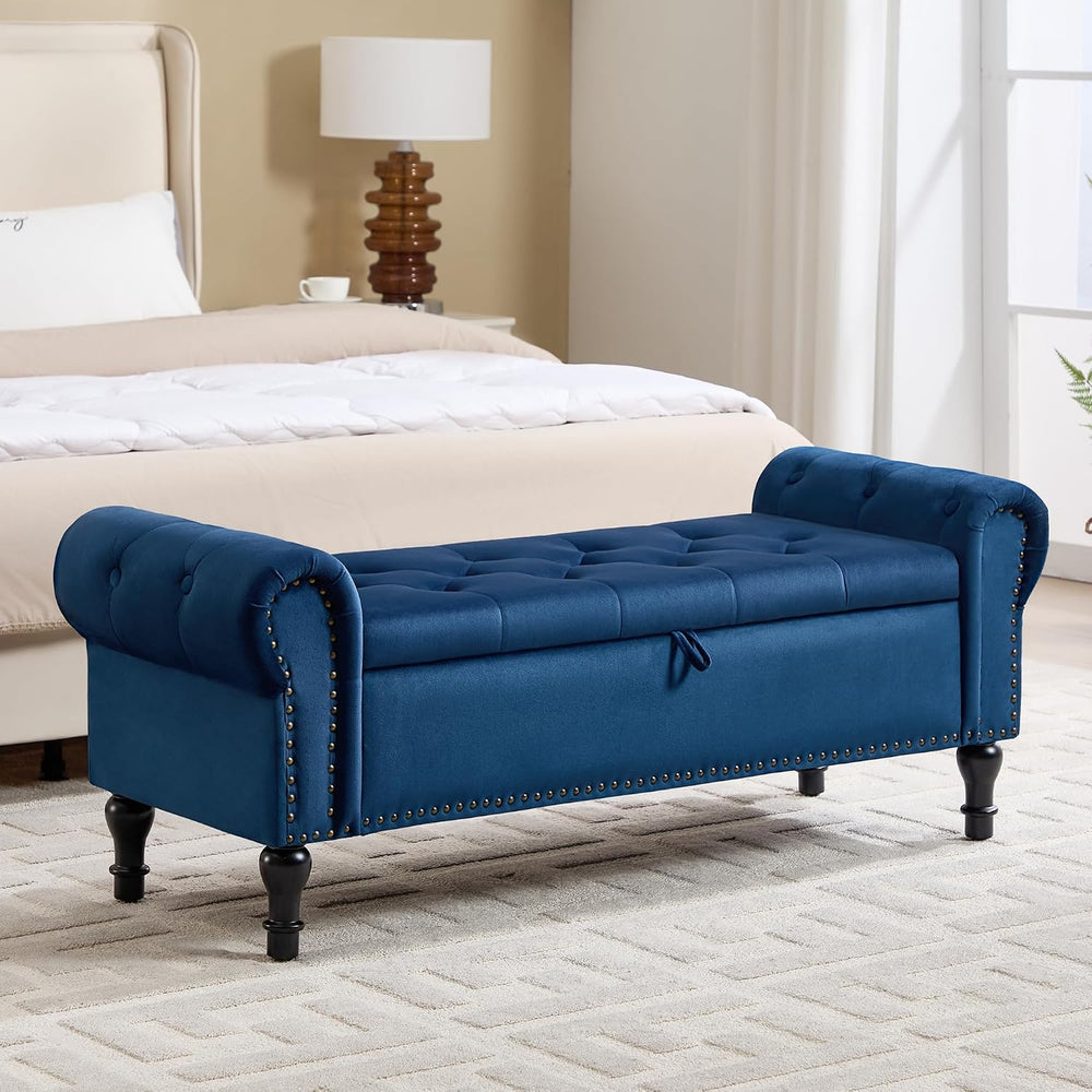 Storage Bench for Bedroom, 51" Upholstered End of Bed Bench, Velvet Quee...