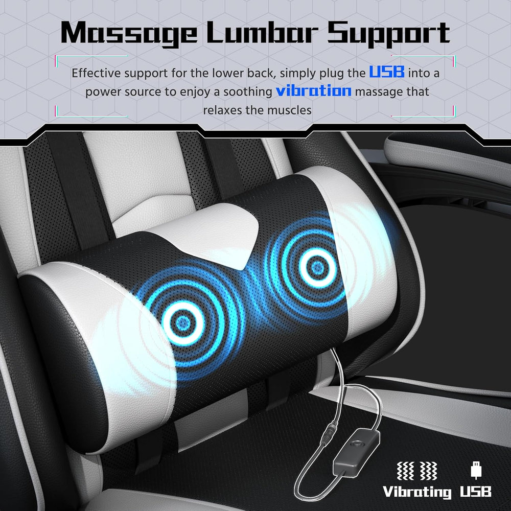 Yaheetech Gaming Chair with Footrest Massage Lumbar Pillow Black and White | ...