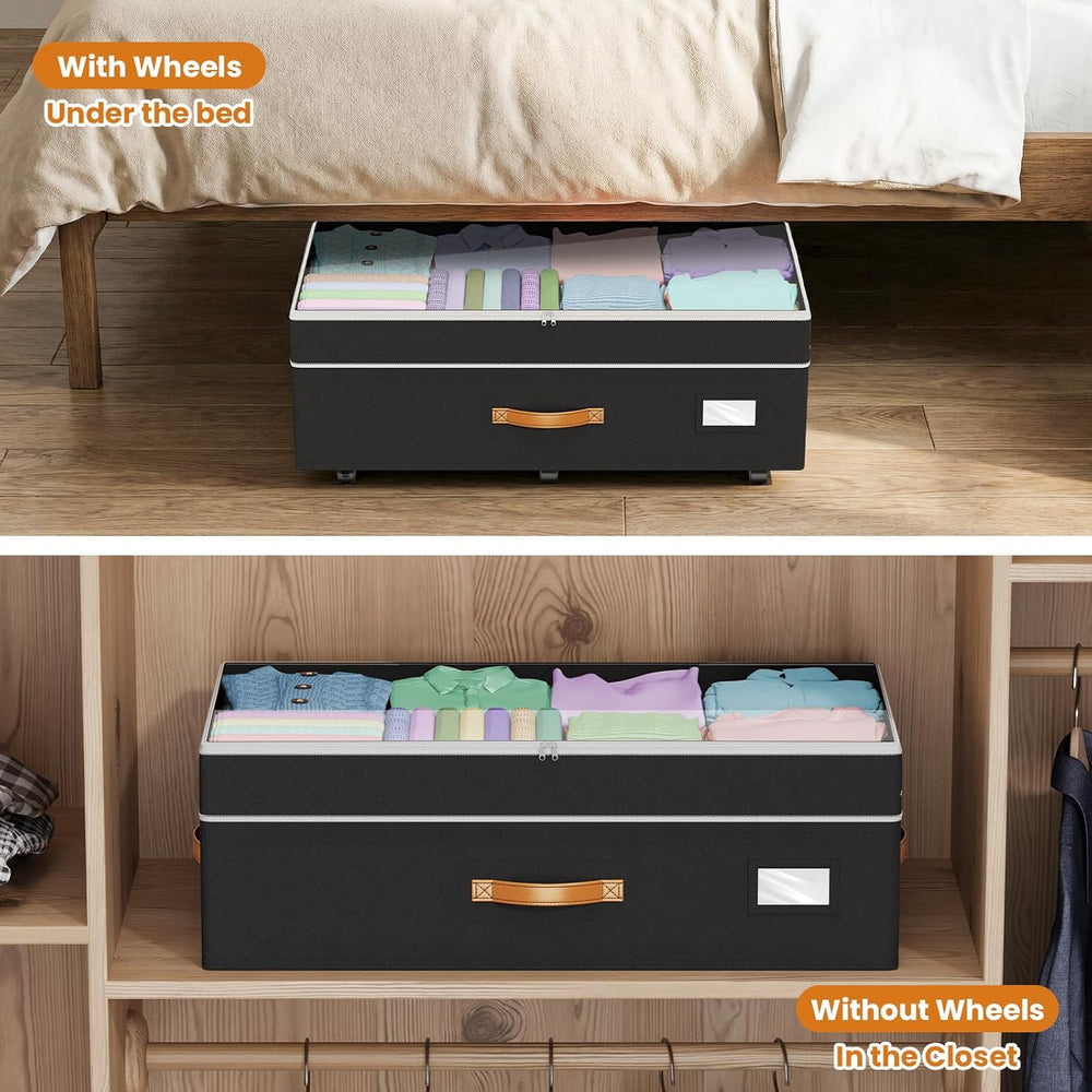 80L 2 Pack Adjustable Under Bed Storage with Wheels | Underbed containers wit...
