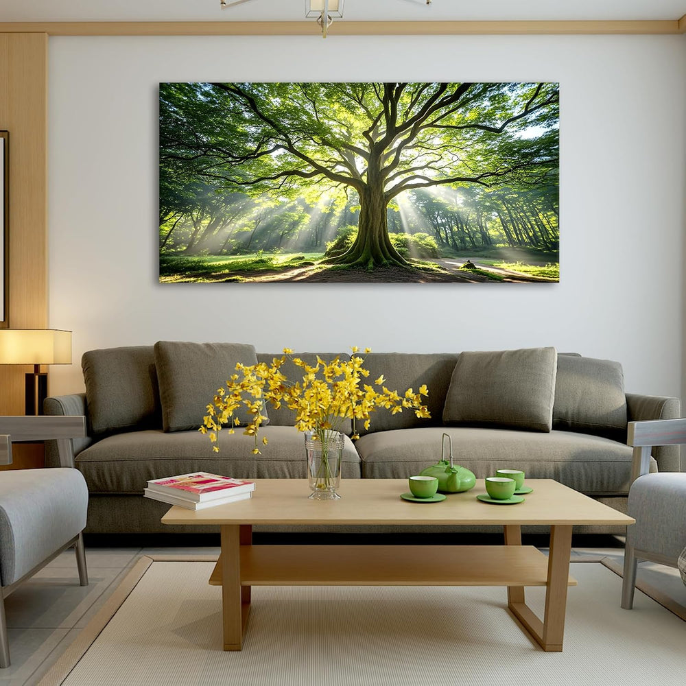 JLXART Nature Canvas Large Art Spring Green Tree Wall Art Framed Forest Artwo...