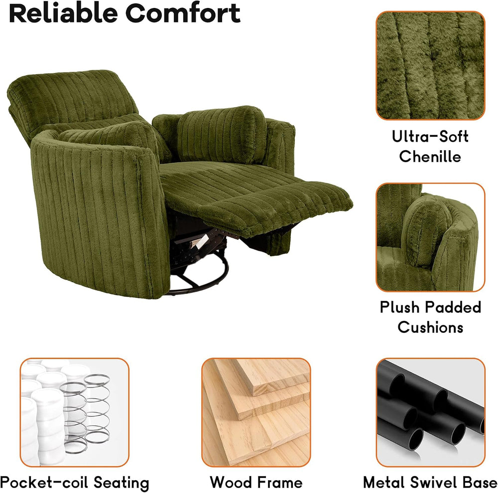 Electric Nursing Power Swivel Rocker Recliner with 2 Pillows, Green