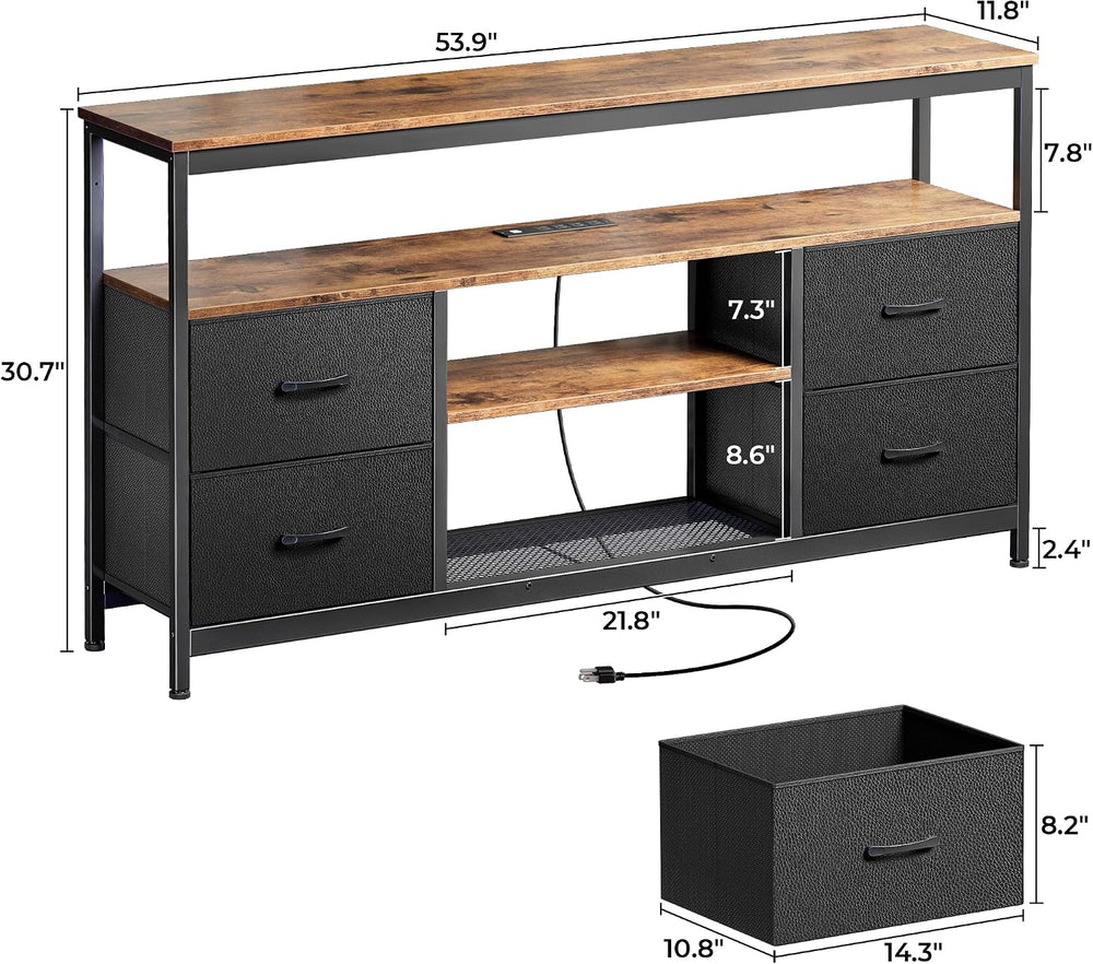 Huuger TV Stand Dresser with Power Outlets and LED Lights, 4 Drawers Entertai...