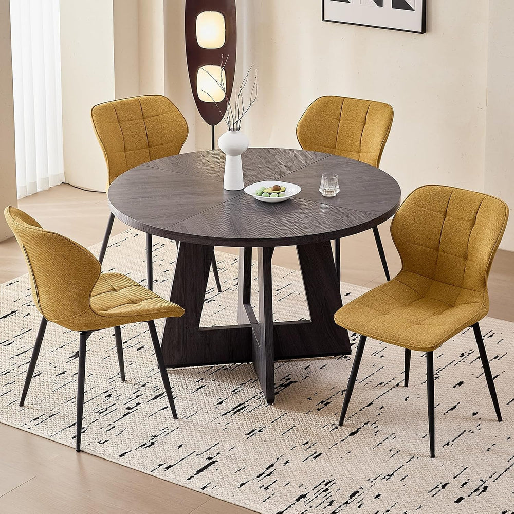 Modern Upholstered Dining Chairs Set of 4, Yellow(Only Chairs) | Armless Curv...