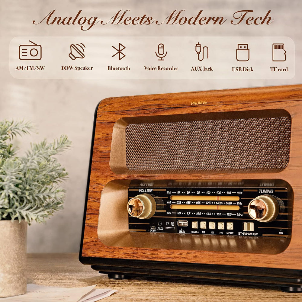 PRUNUS J-199 Large Vintage Radio Bluetooth, AM FM Radio Shortwave