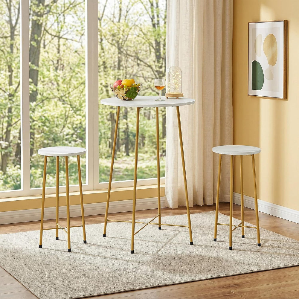 VECELO 3 Piece Pub Table and Chairs Sets Counter Height Bistro Bar Sets with ...