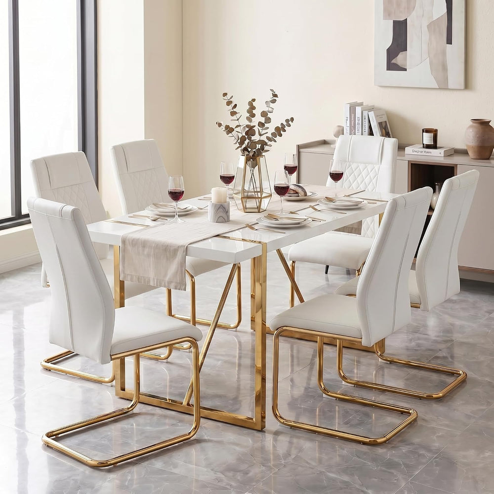 gopop Dining Table Set for 6, Kitchen Table Chairs Set of 6, 7-Piece