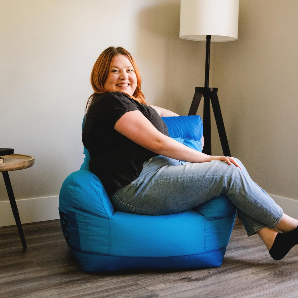Big Joe Dorm Bean Bag Chair with Drink Holder and Pocket, Two Tone Blue Smart...