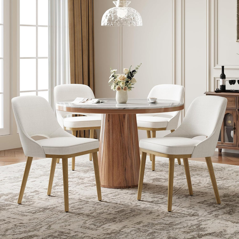 Modern Upholstered Dining Chairs Set of 4, Open Back with Solid Wood Legs, Er...