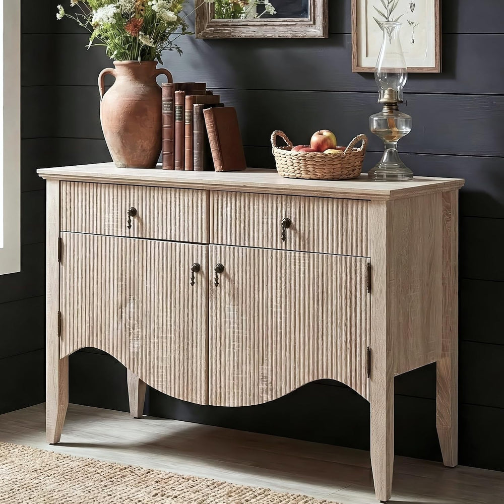FUSUNBAO 40" Fluted Buffet Cabinet, Sideboard Credenza with Drawer,Walnut