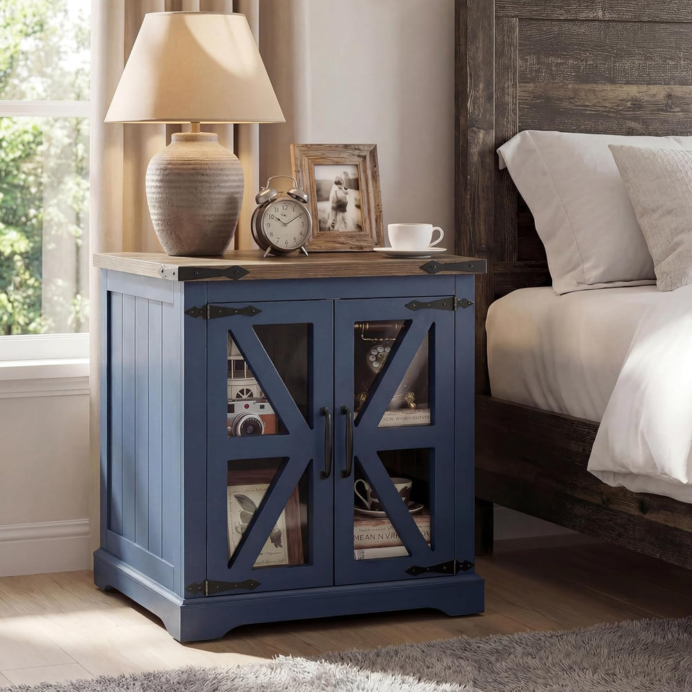 Farmhouse End Table, 24" Large End Tables with Storage, Rustic Square So...