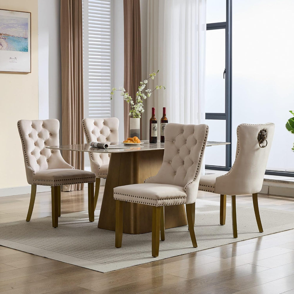 LKTART Dining Chairs Set of 6 Mid-Century Modern Chairs with Lion Head Pull R...