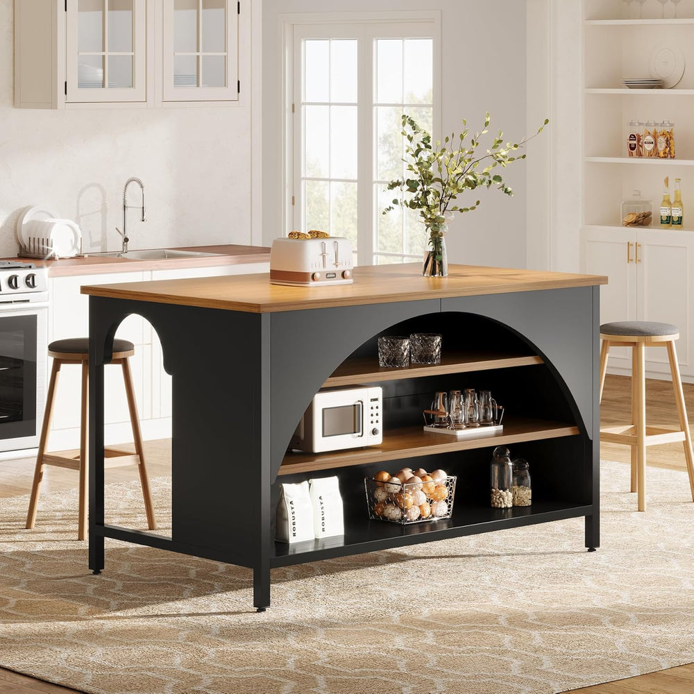 Tribesigns Kitchen Island with 3 Storage Shelves, 55" W Kitchen Shelf wi...