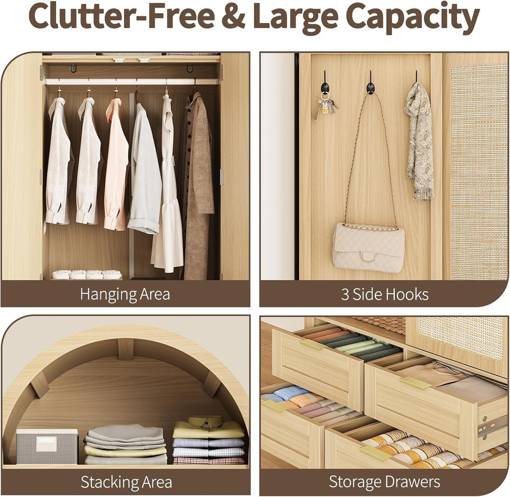 Armoire Wardrobe Closet with 4 Drawers - Wood Bedroom Armoires and Wardrobes ...