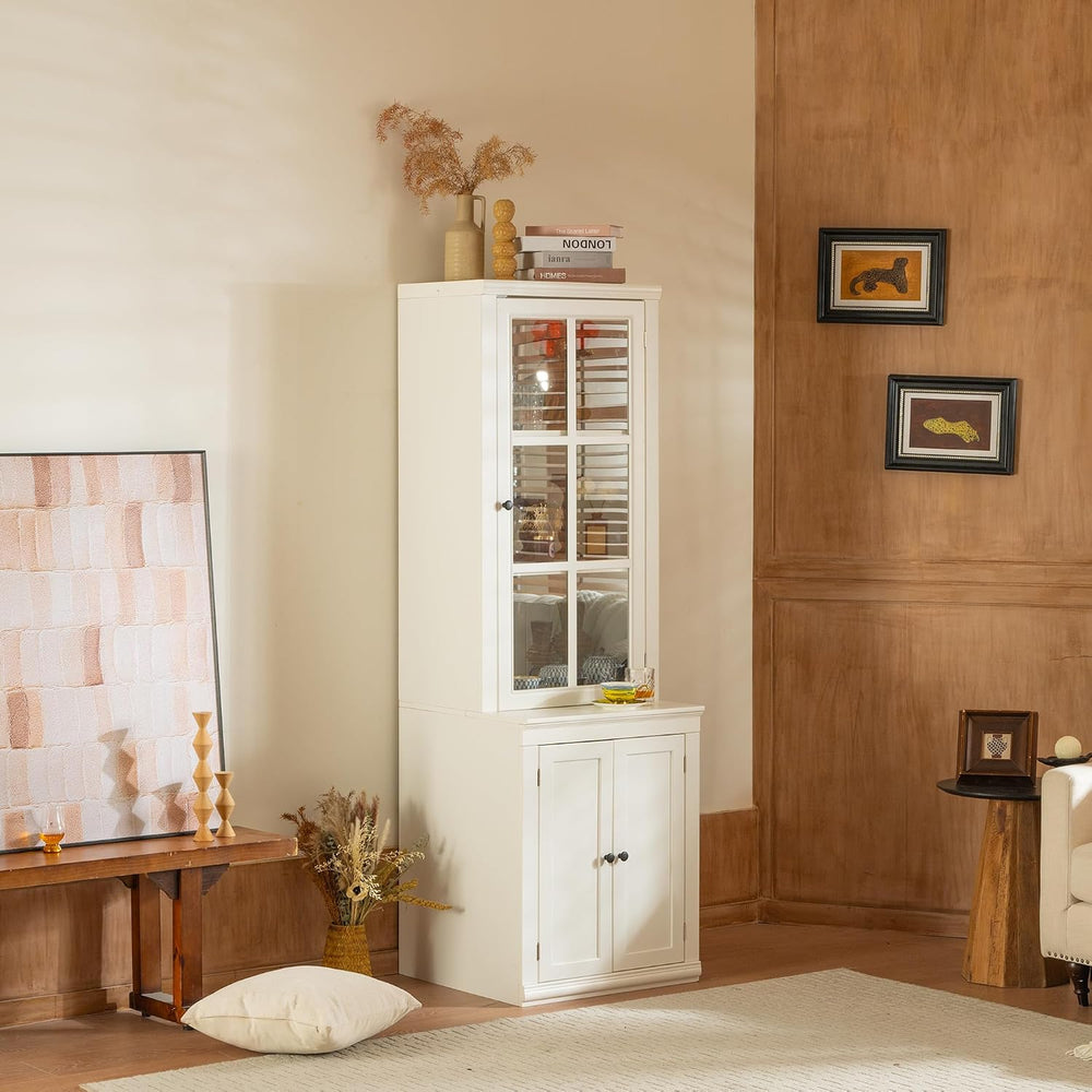 roomfitters 75.25'' Tall Pantry Cabinet with Glass Door, Farmhouse Hu...