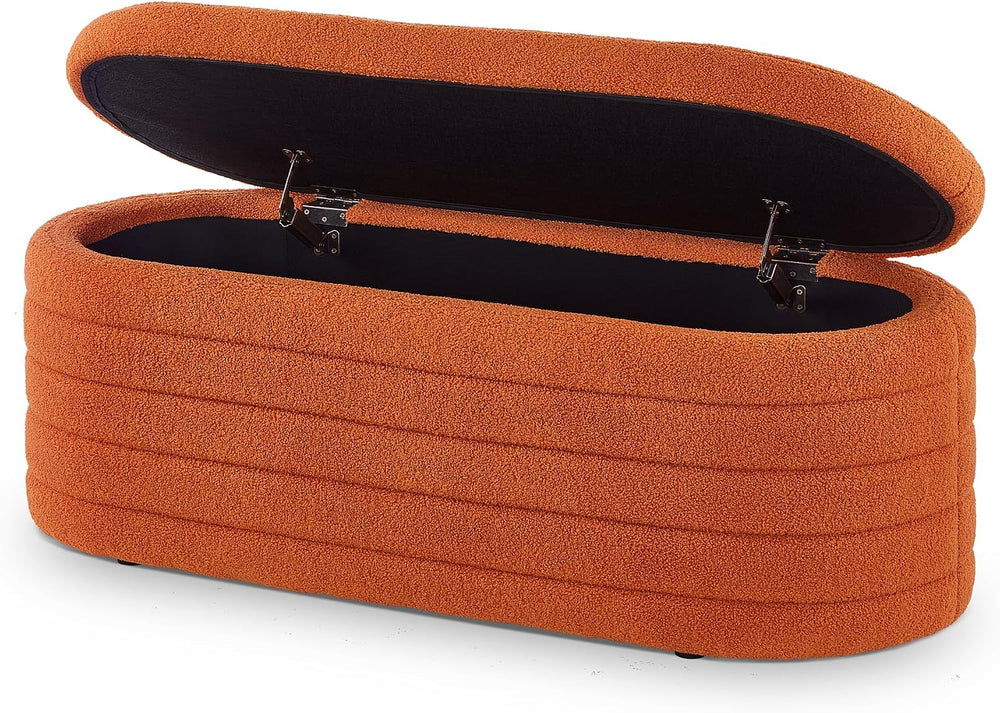 extrasleep Modern 43" Oval Storage Ottoman Bench with Safety Hinge, Upho...