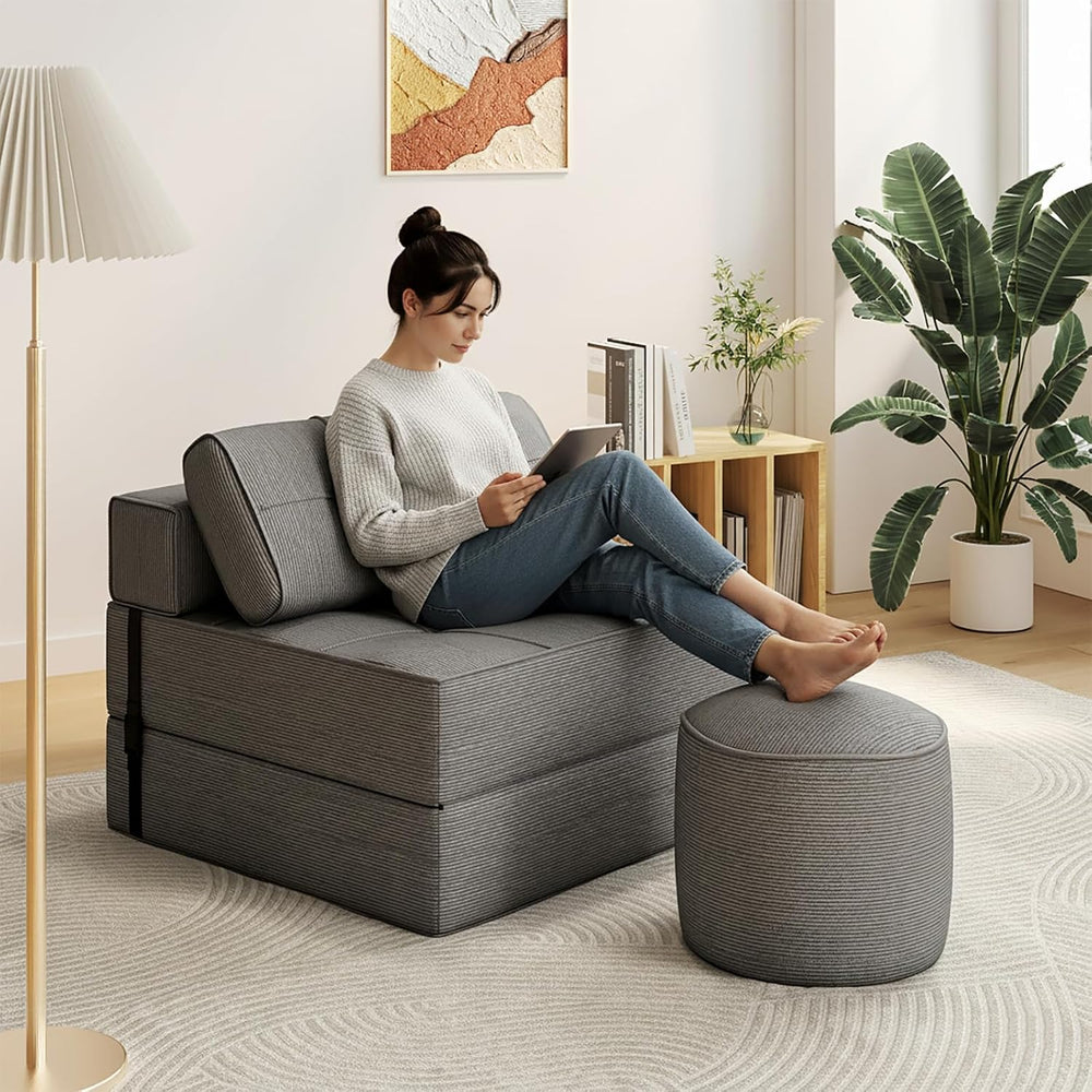 XVD Folding Sofa Bed with Ottoman, 3-in-1 Convertible Floor Sleeper Chair w/2...