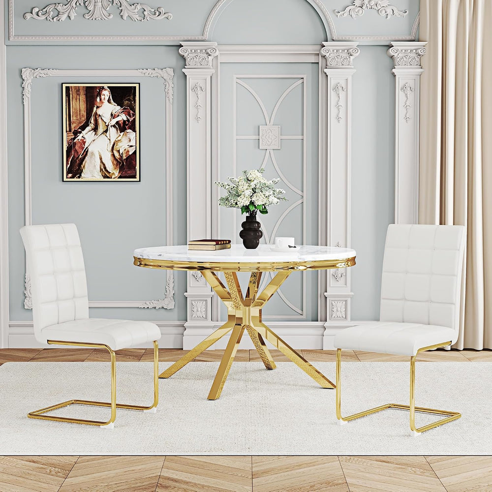 Modern Dining Chairs Set of 8, White PU Leather Chairs with Pull Ring Backres...