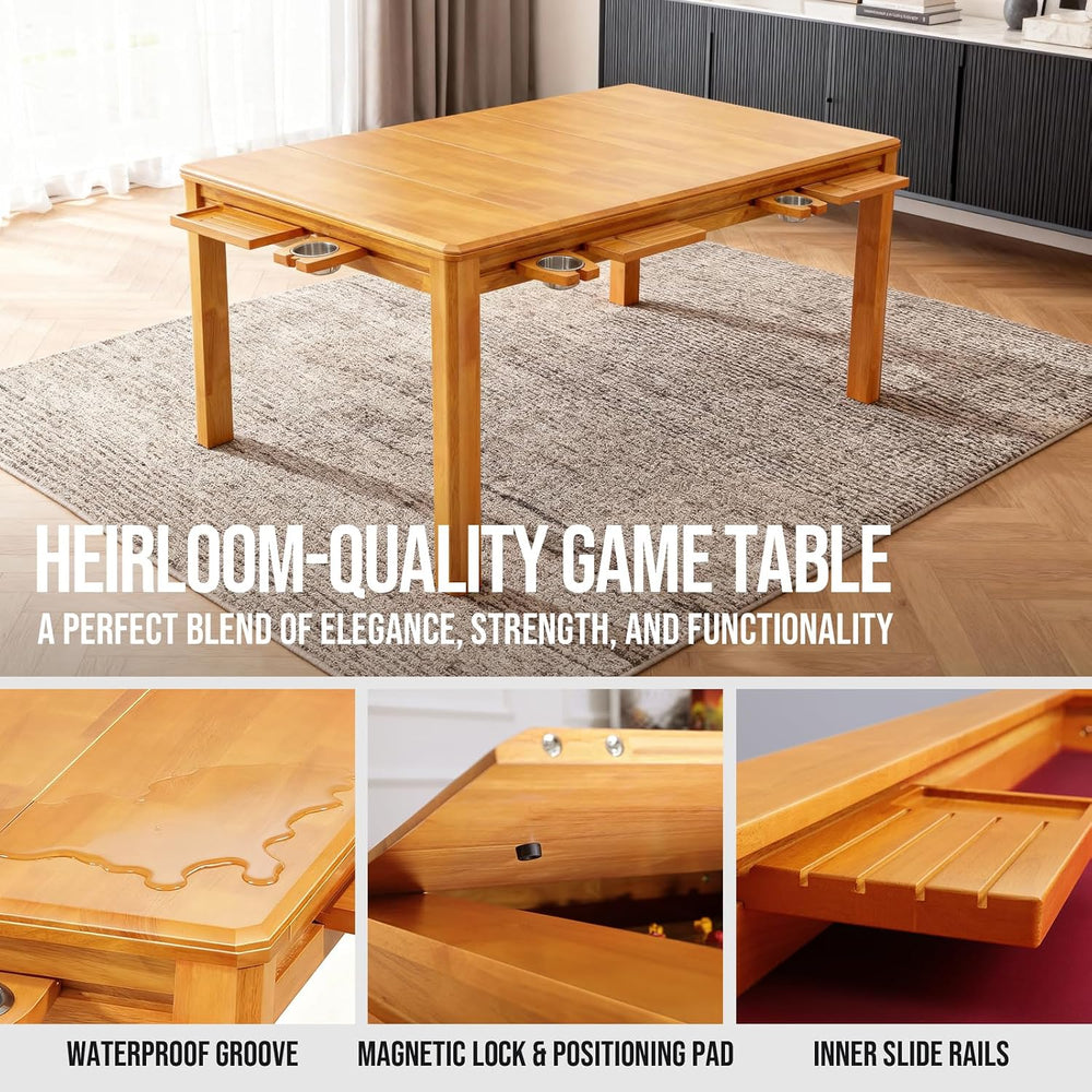 63" Solid Wood Board Game Table for Gaming/Dining, Removable Top | Gamin...