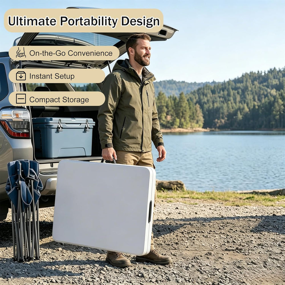 1 Set 6 FT Rectangle Folding Table with Carrying Handle, Lightweight Fold-in-...
