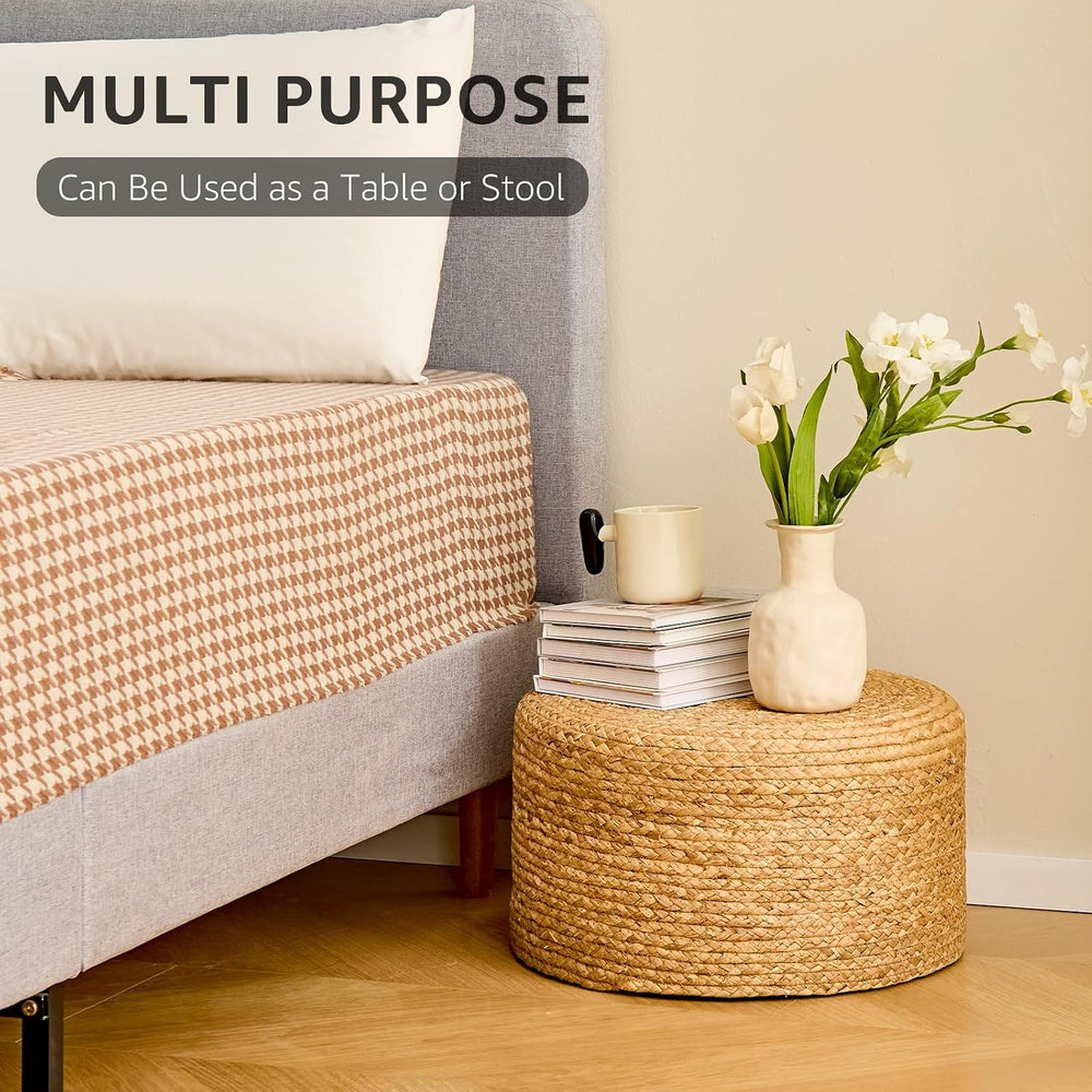 Wimarsbon Round Pouf Ottoman, Natural Hand Knitted Footrest Poof, Rustic Loun...