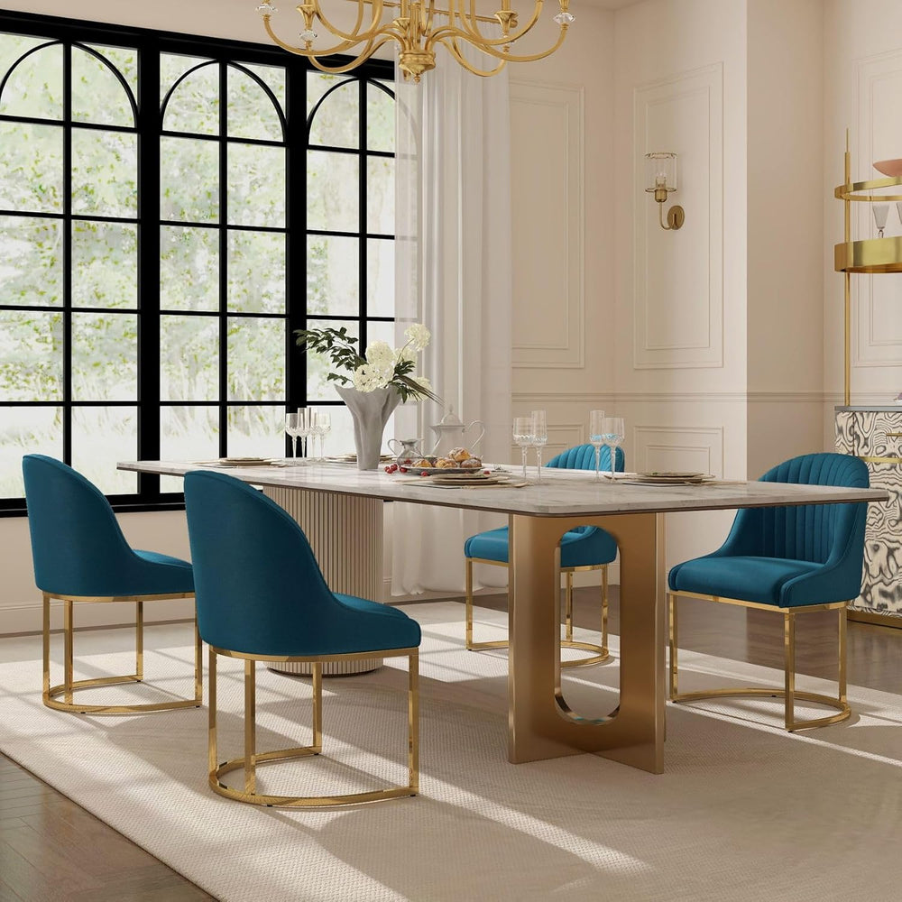 Velvet Dining Chairs Set of 4, Modern Dinning Room Chairs with Golden Metal F...
