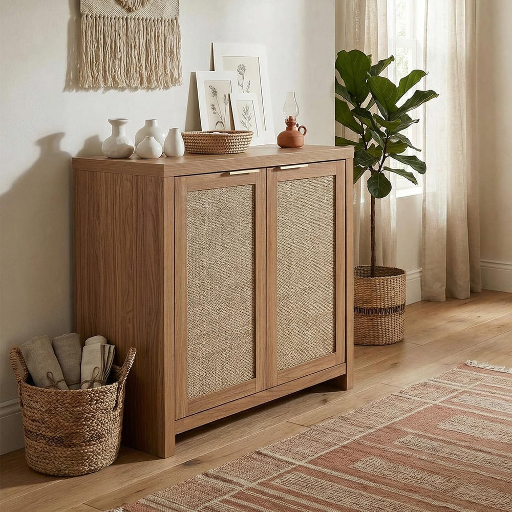 OAKHAM HOME Rattan Sideboard Cabinet with Storage, Buffet Cabinet with 2 Soft...