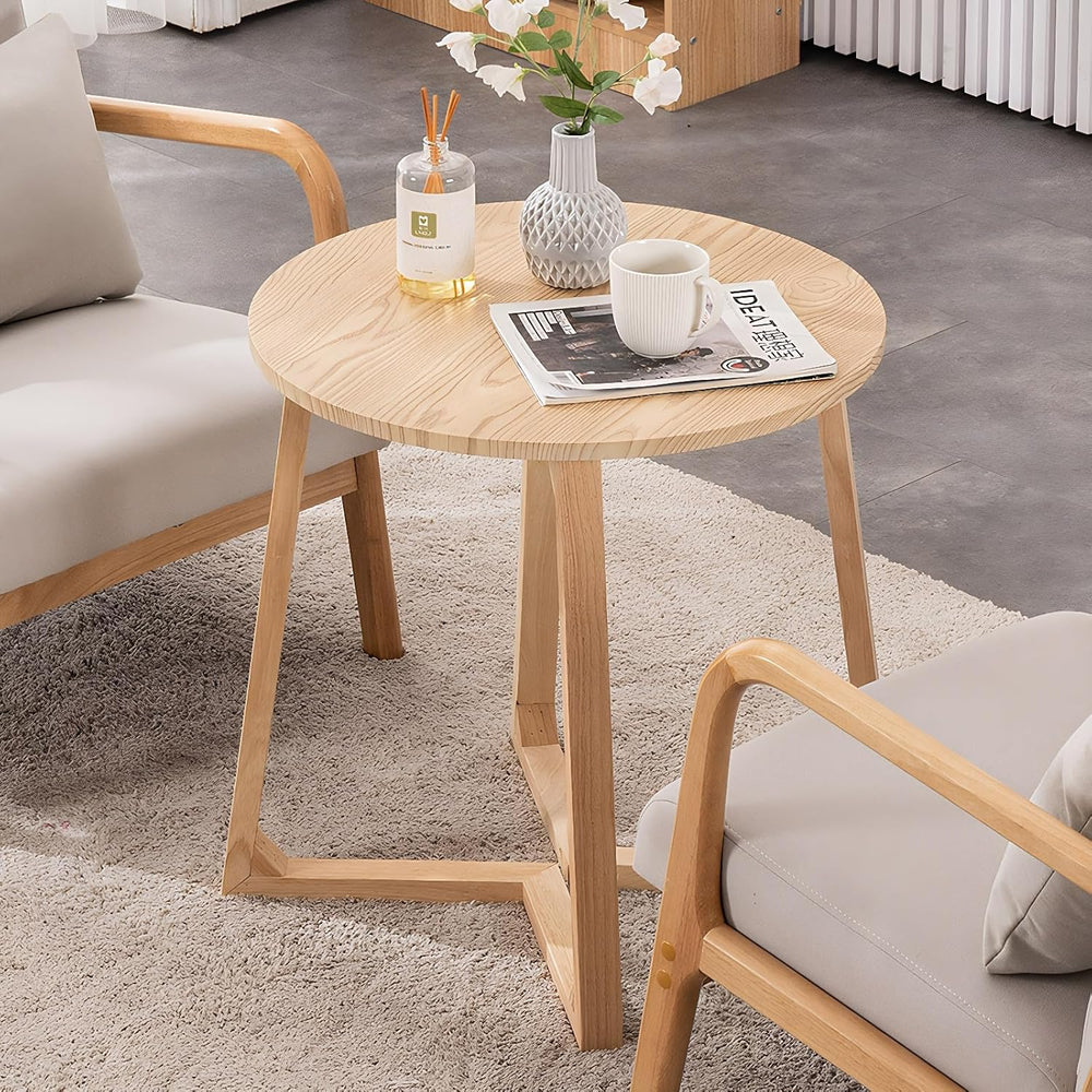 24" Round Side Table - Mid-Century Modern End Table with V-Shaped Legs, ...