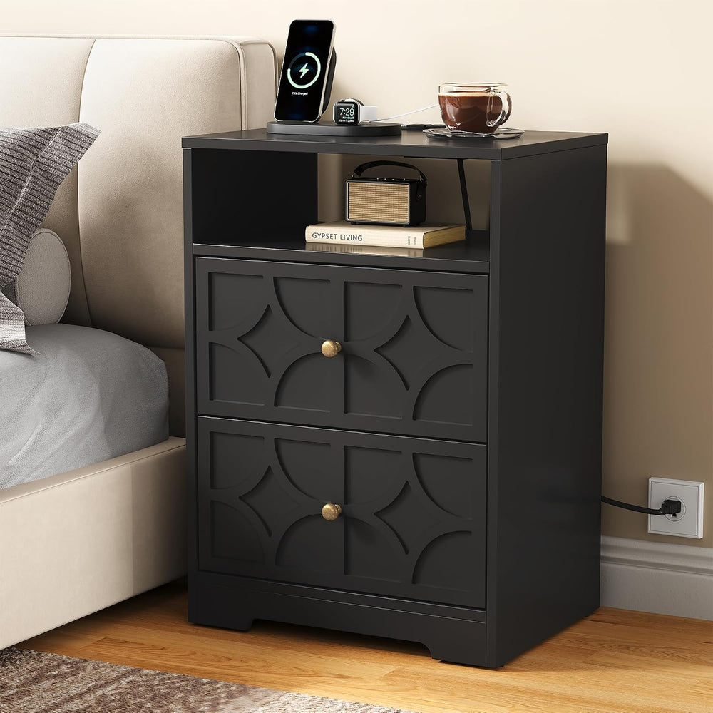 RoyalCraft Nightstand Set of 2, Large Night Stand with Charging Station, Mode...