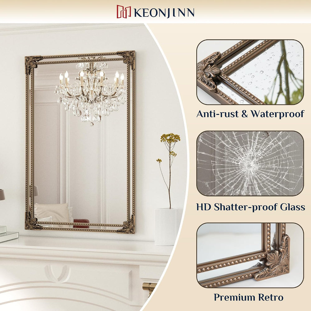 Keonjinn 20x30 Inch Gold Antique Vintage Mirror, Brass Baroque Mirror