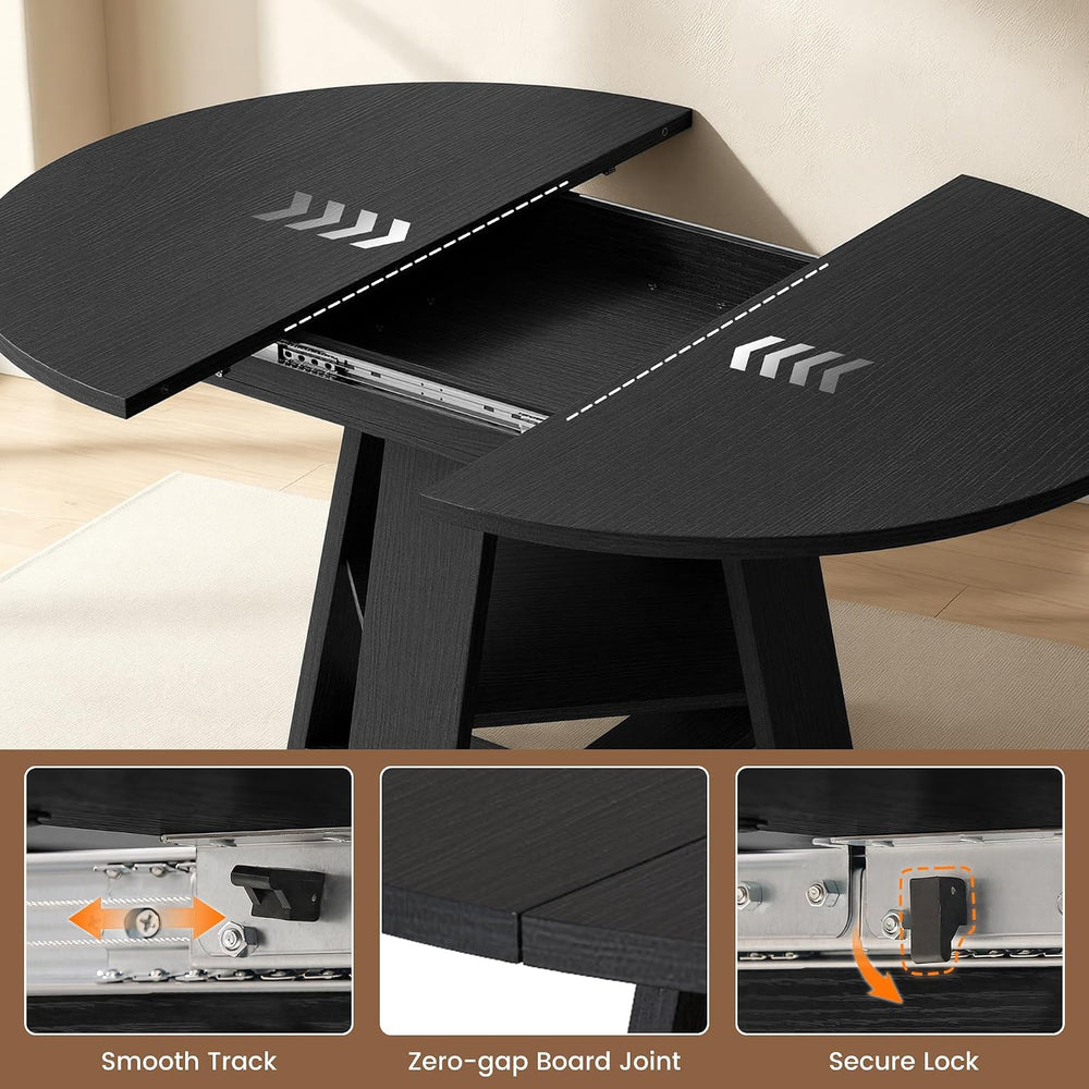 Miereirl Round to Oval Dining Table Set for 4-6, Expandable Kitchen Table wit...