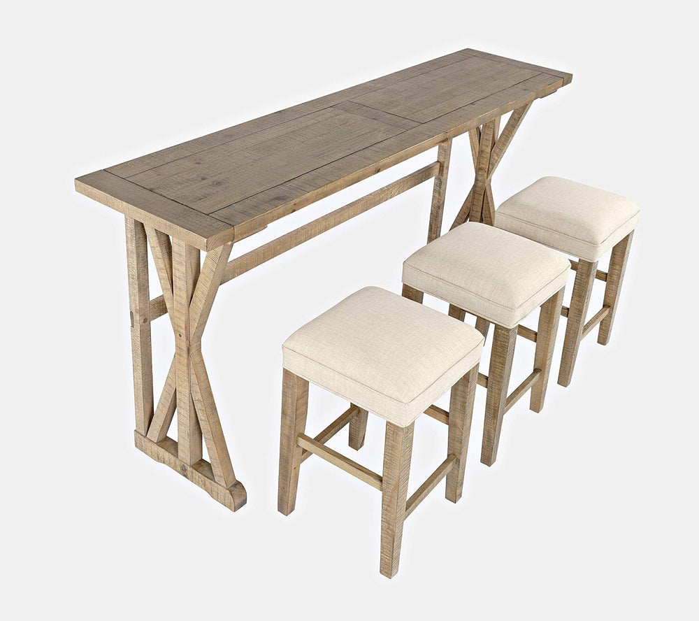 Jofran Carlyle Crossing Pine Counter Height Sofa Table Set with 3 Stools, Rus...