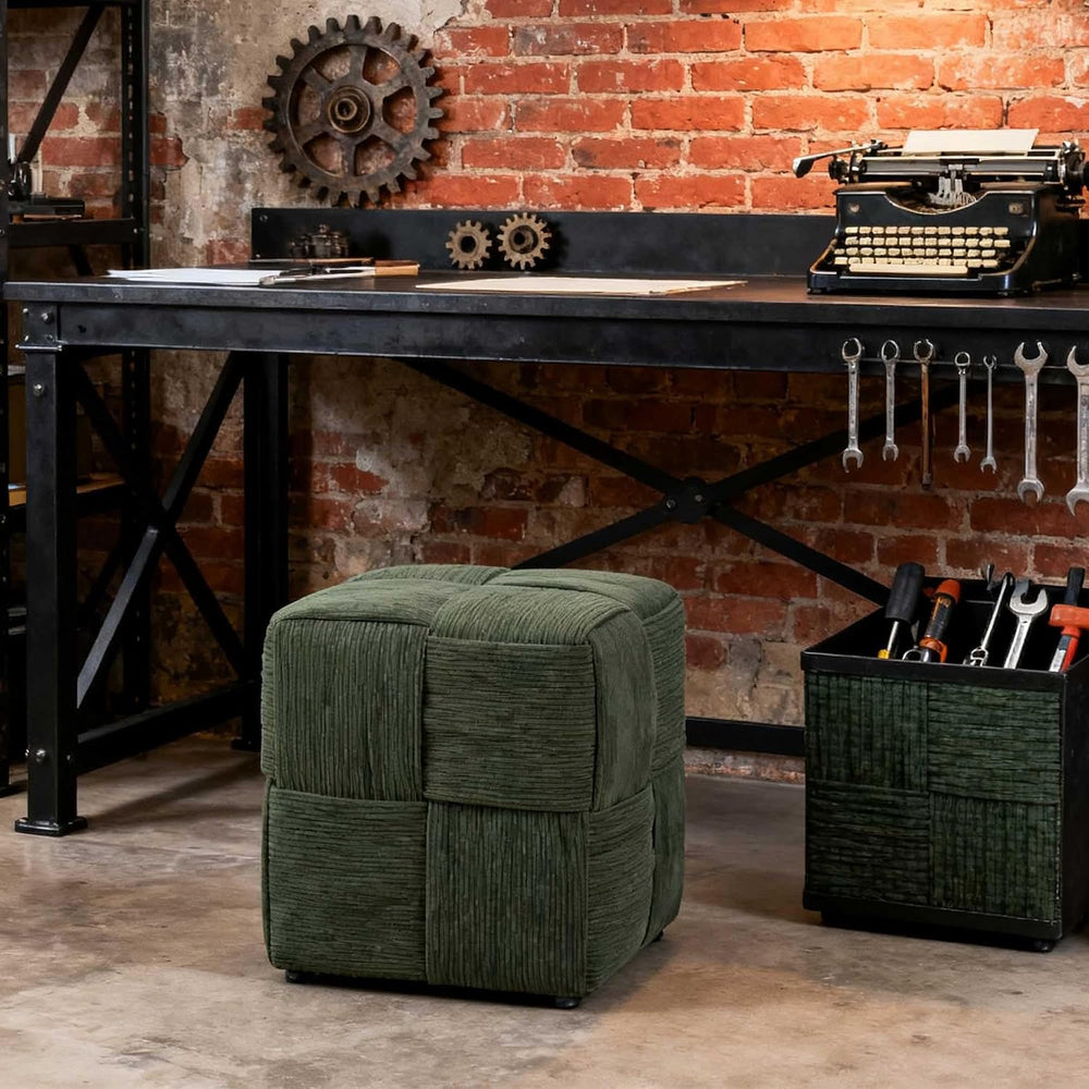 Green Cube Ottoman, Foot Rests Pouf Soft and Comfortable Corduroy Woven Desig...