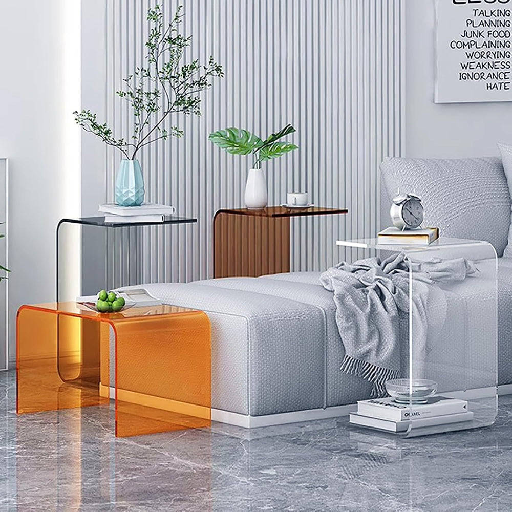 C Shaped Acrylic Side Table,Modern End Table for Sofa,Multipurpose Transparen...