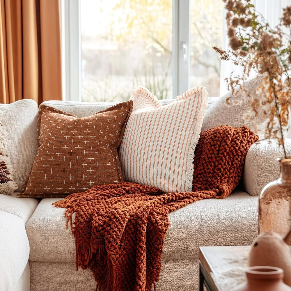 ZWJD Fall Throw Pillow Covers 26x26 Set of 2 Soft Polyester Textured Rust Pil...