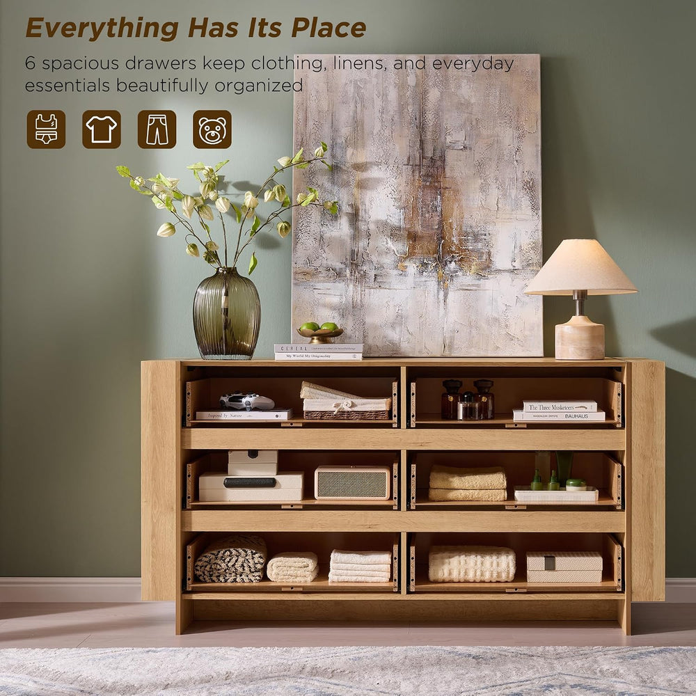OKD 60" Modern 6 Drawer Dresser for Bedroom, 20" Depth for More Sto...