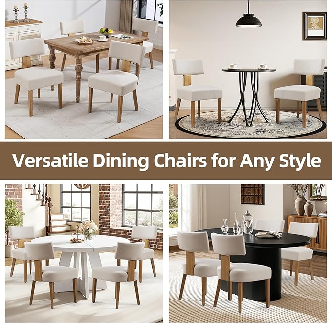 Dining Chairs, Fabric Upholstered Wood Kitchen Chairs Set of 2, Linen Curved ...