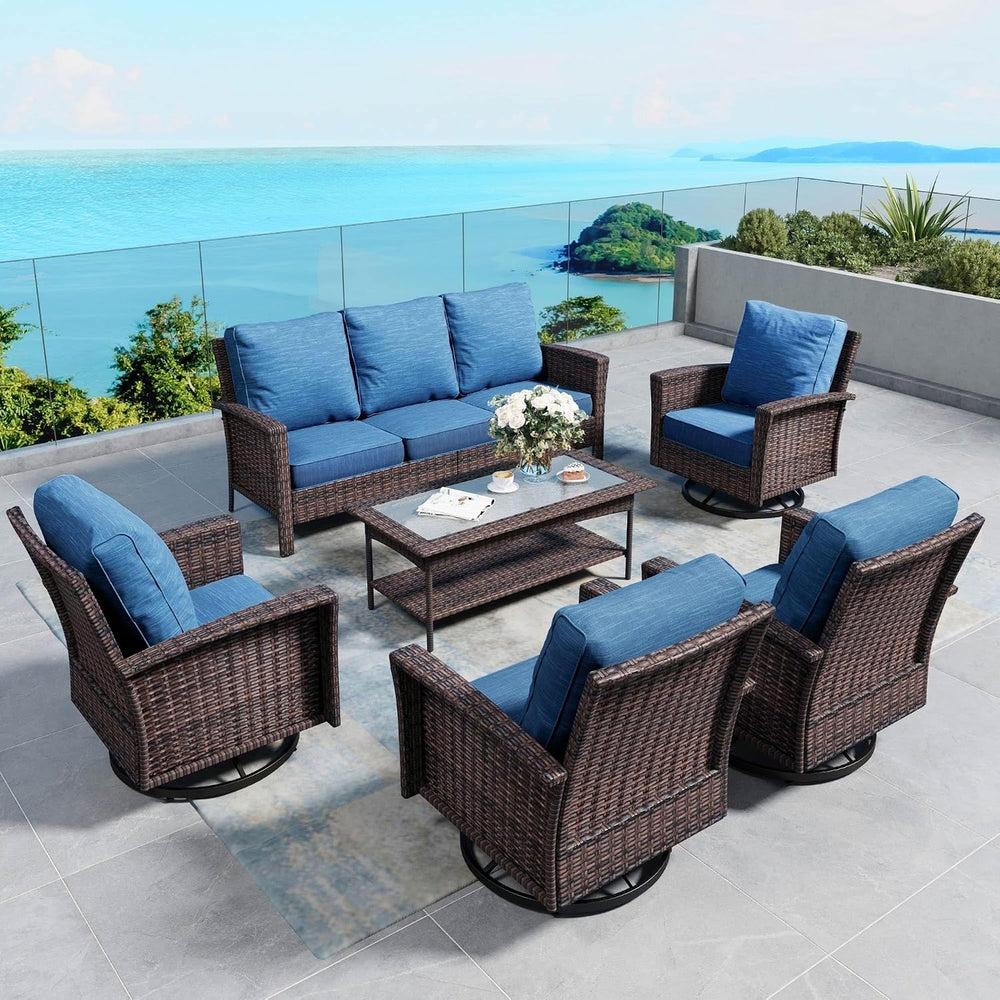 SUNSHINE VALLEY Wicker Patio Furniture Set, 7-Seat Outdoor High Back Sofa