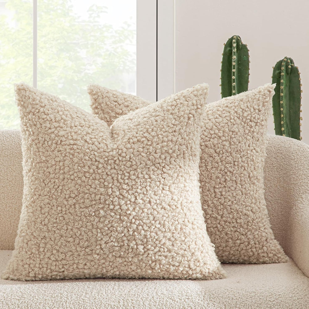 MIULEE Decorative Faux Fur Pillow Covers Euro Sherpa 24x24 Oatmeal