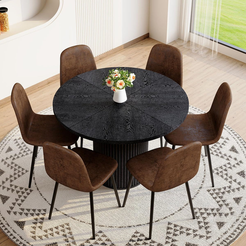 Round Dining Table Set for 6, Black Kitchen Table Set for 6 with 42''...