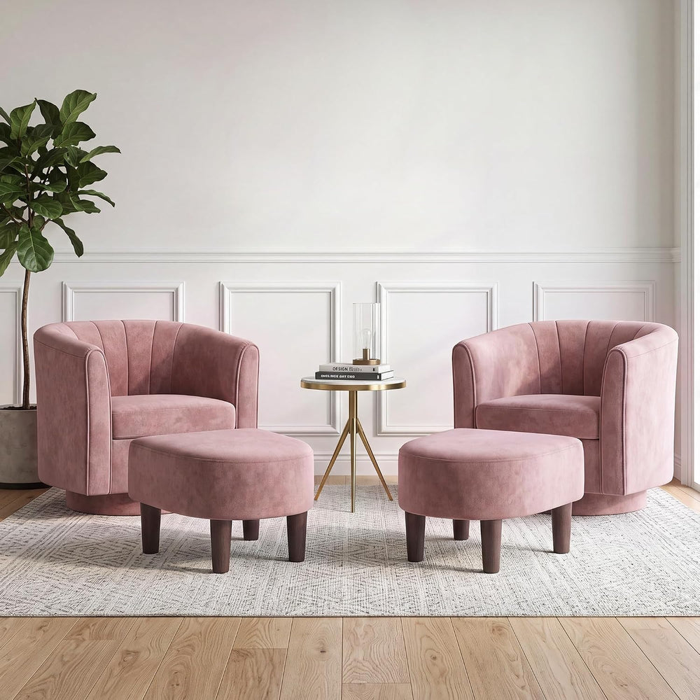 LINSY 360° Swivel Accent Chairs Set of 2, Modern Velvet Chair with Ottoman, C...