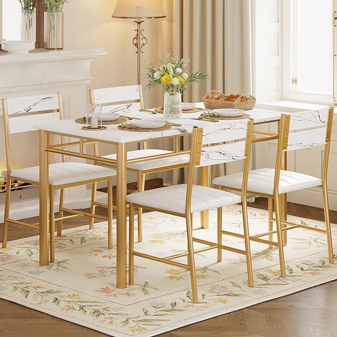 IRONCK Dining Table Set for 4, Wood Kitchen Table with Upholstered Chairs for...