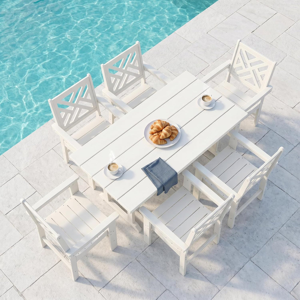 7 Piece HDPE Outdoor Dining Set for 6, Patio Dining Furniture Set with Umberl...