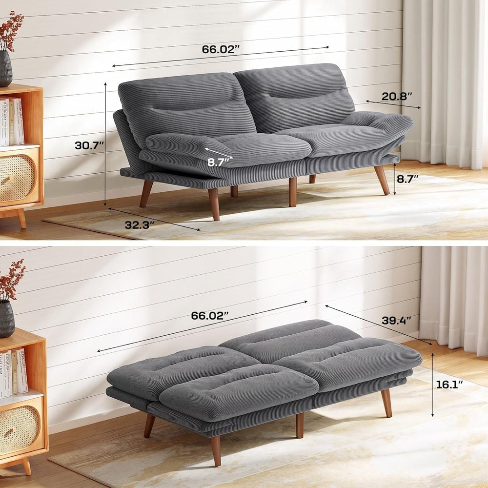 Marsail 66.02" Futon Sofa Bed, Convertible Couch & Sleeper Sofa, Lig...