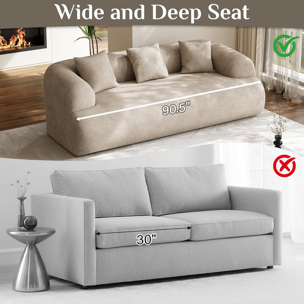 91" Couch,Cloud Couch,Chenille Curved Sofa with 3 Seater and 3 Pillows, ...