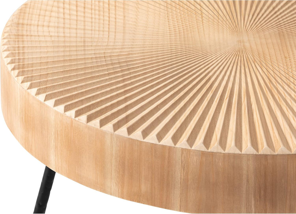 2-Piece Farmhouse Nesting Table Round | with Handcrafted Wood Radial Pattern,...