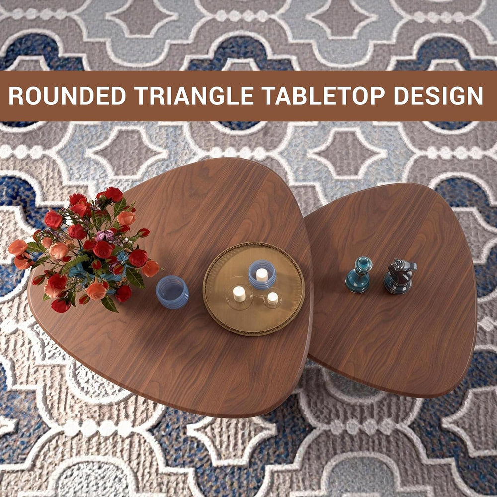 Nesting Coffee Table Set of 2, Modern Walnut Wood Veneer Coffee Table and Sid...