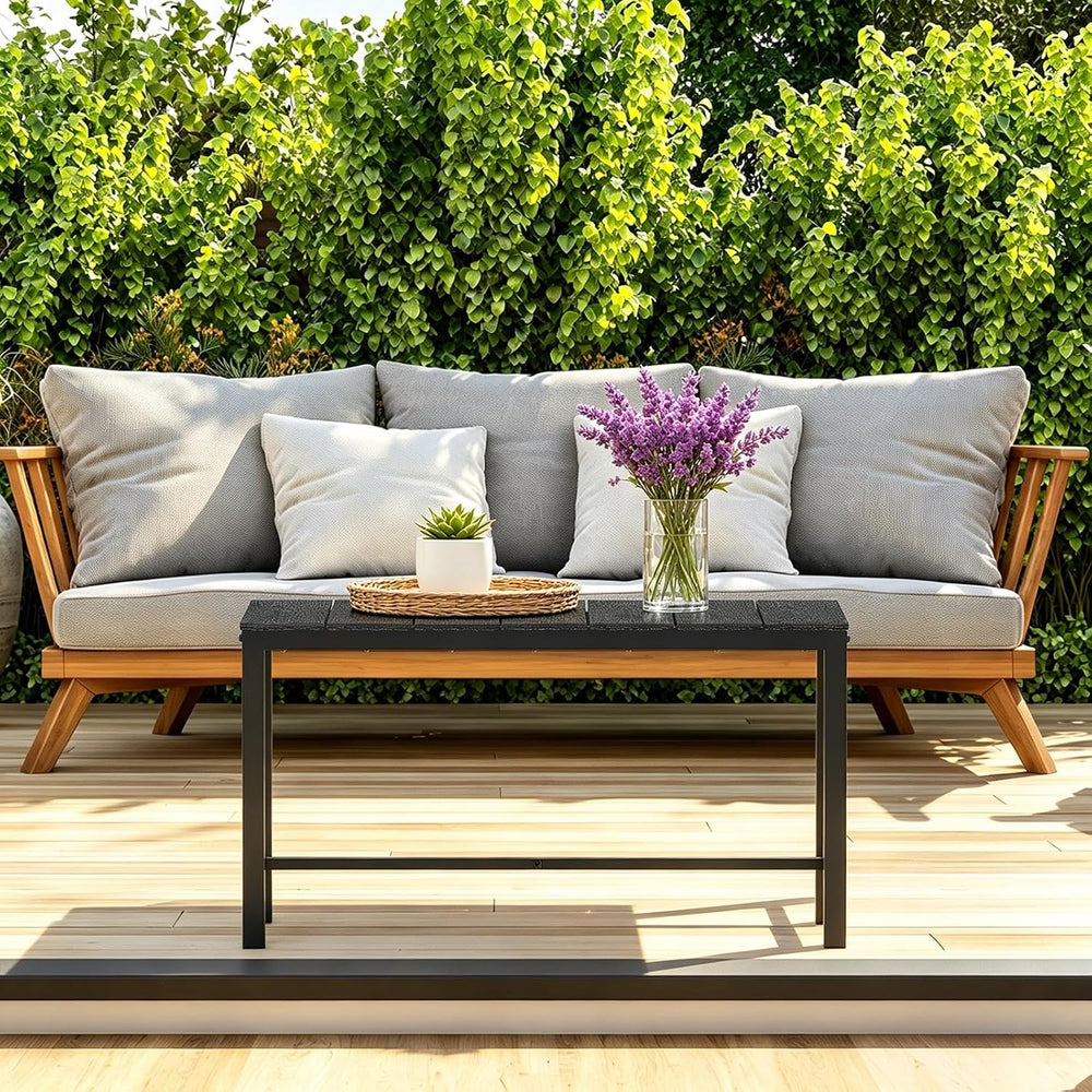 mapleway 33" Black Wood Patio Coffee Table Weather-Resistant Metal Frame