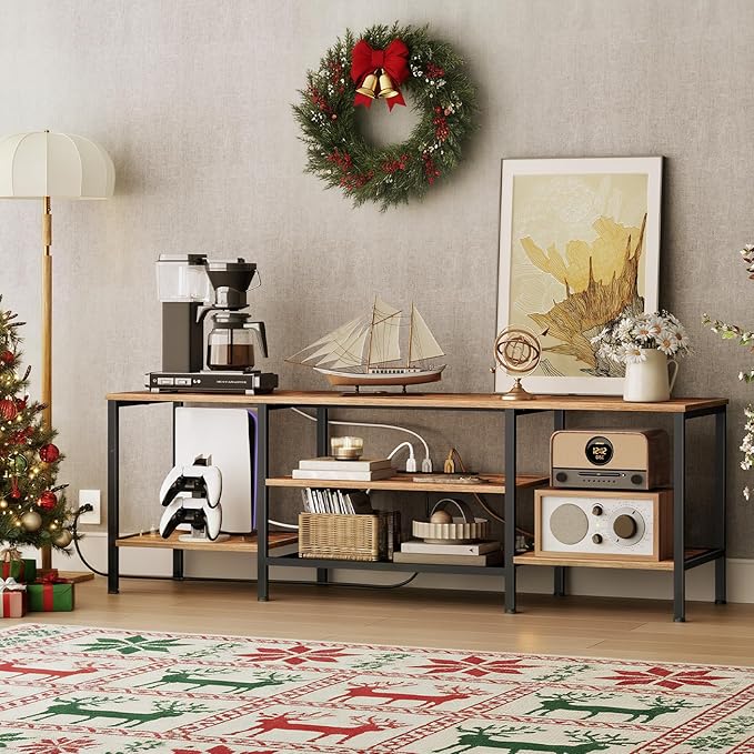 HOOBRO TV Stand with Power Outlets to 75 Inches, TV Console Table with Open S...